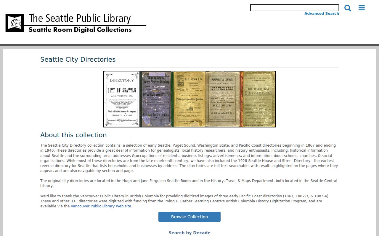 Seattle Public Library digitized regional city directories collection
