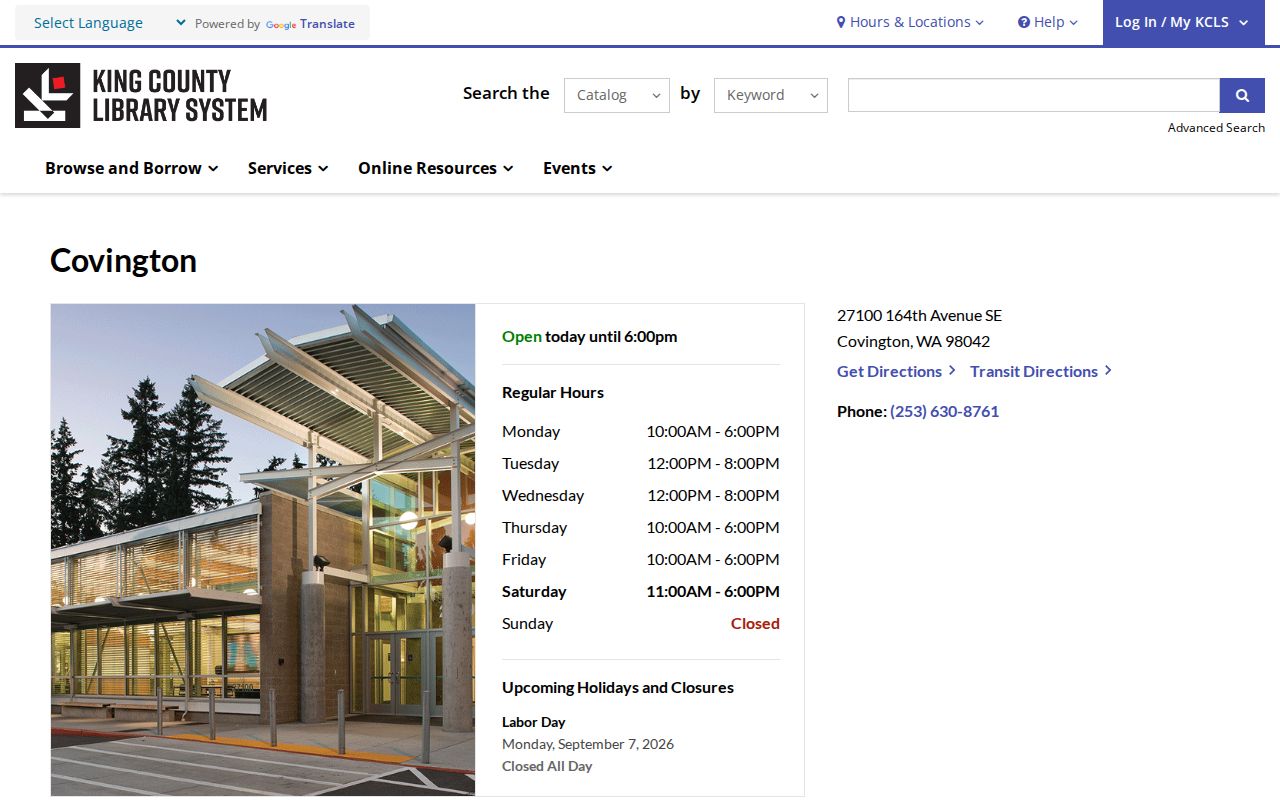 Covington Library reference page