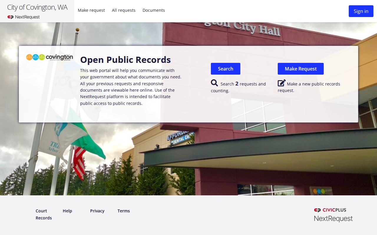 Covington NextRequest public records request portal
